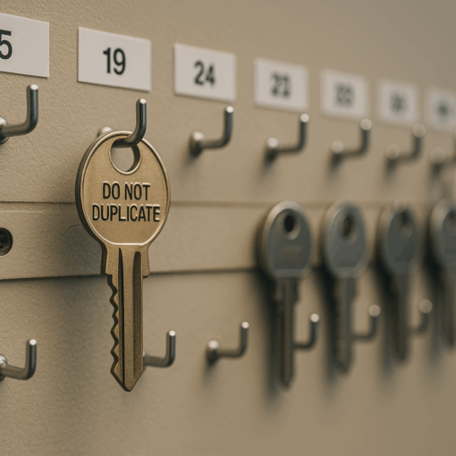 Restricted key and organized key control board for a master key system in NWA.