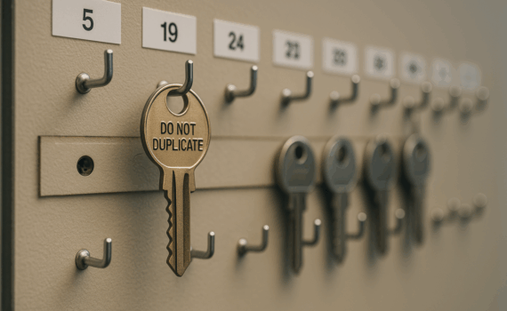 Restricted key and organized key control board for a master key system in NWA.