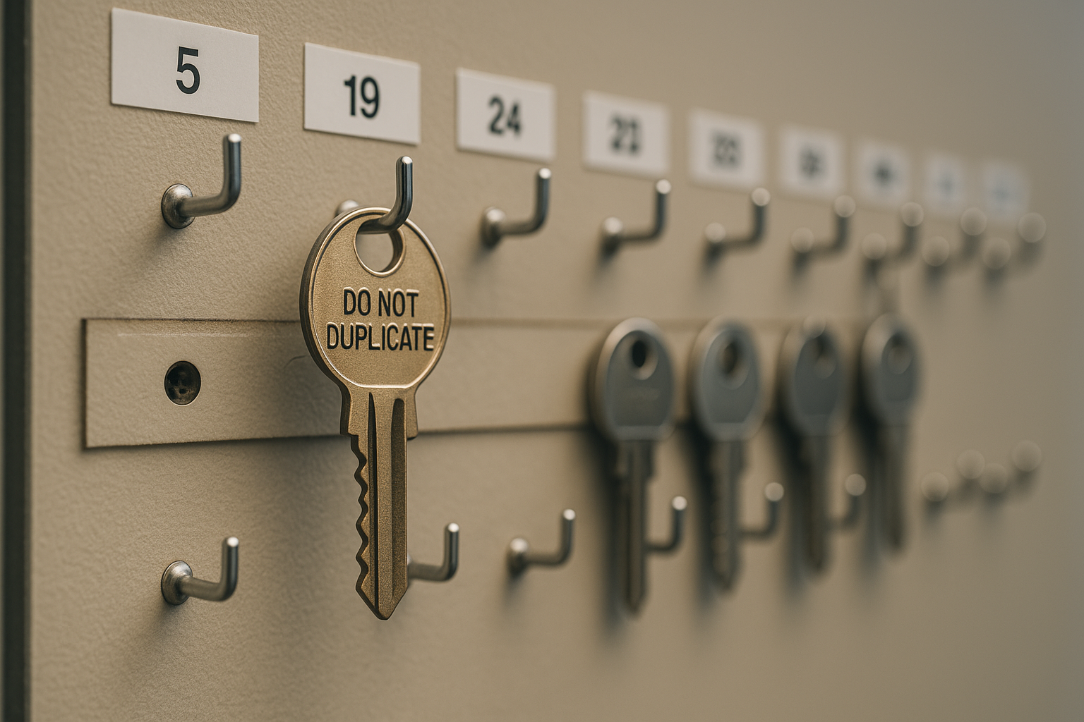 Restricted key and organized key control board for a master key system in NWA.